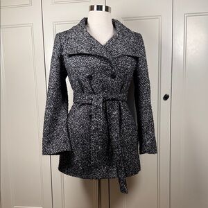 Calvin Klein Black and White Tweed Pea Coat